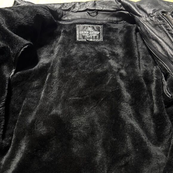 USA Flag Leather Bomber Jacket Men’s Medium USA Down The Sleeves Vintage Biker - Picture 7 of 16